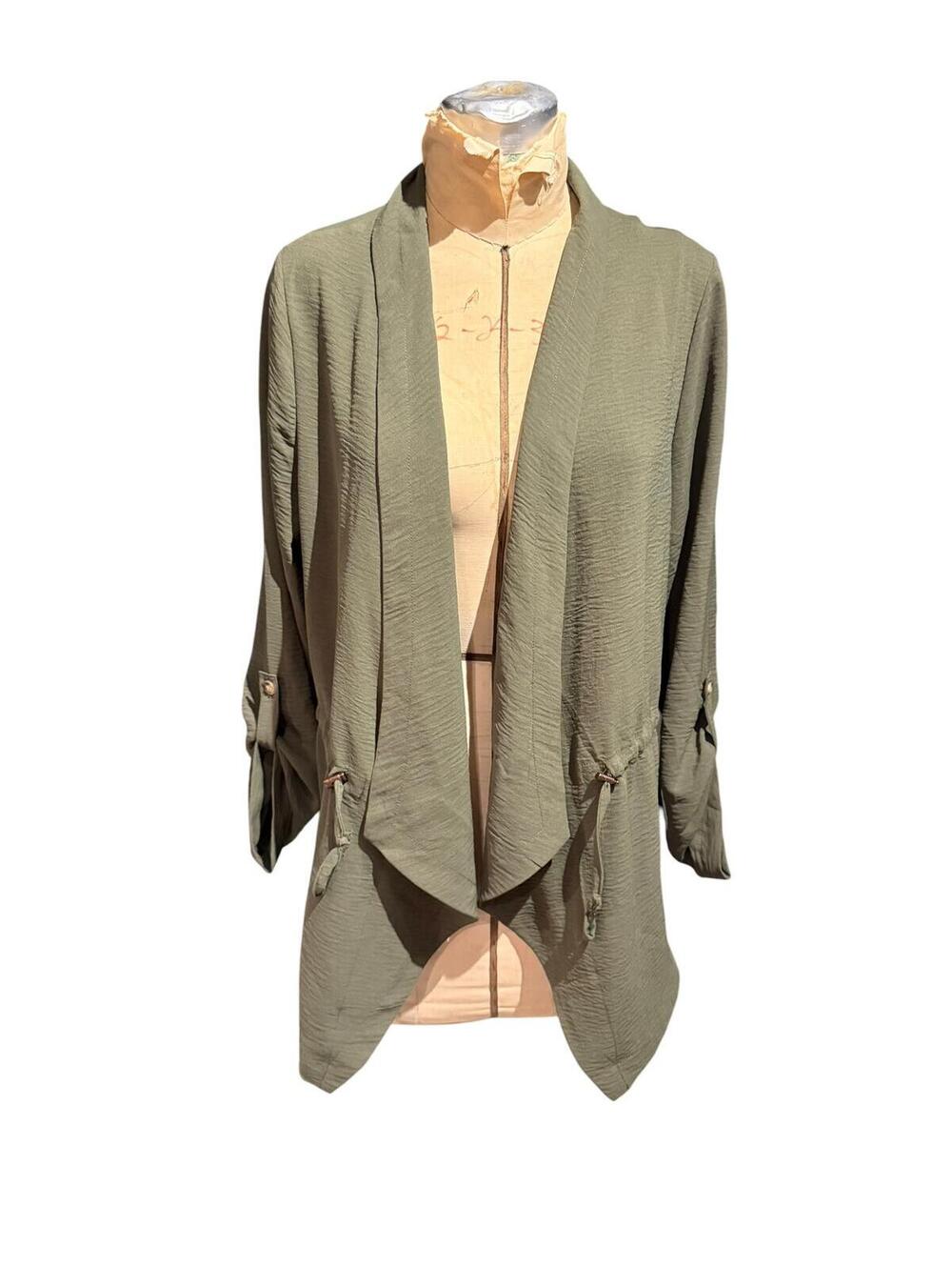 Rachel Zoe Olive Green Open Front Cardigan with Drawstring